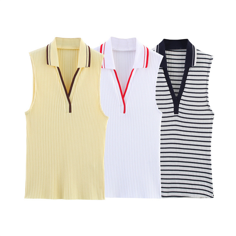 Tank Top Ribbed - Débardeur polo côtelé pour femme, nouvelle