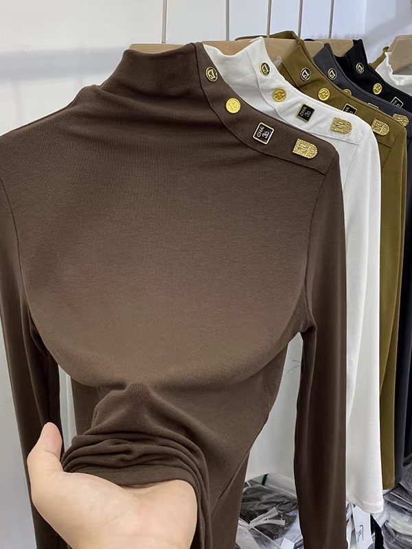 T-shirt coréen rétro à col mon - Base Layer Top avis et prix