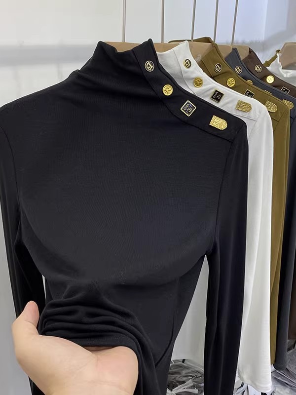 T-shirt coréen rétro à col mon - Base Layer Top avis et prix