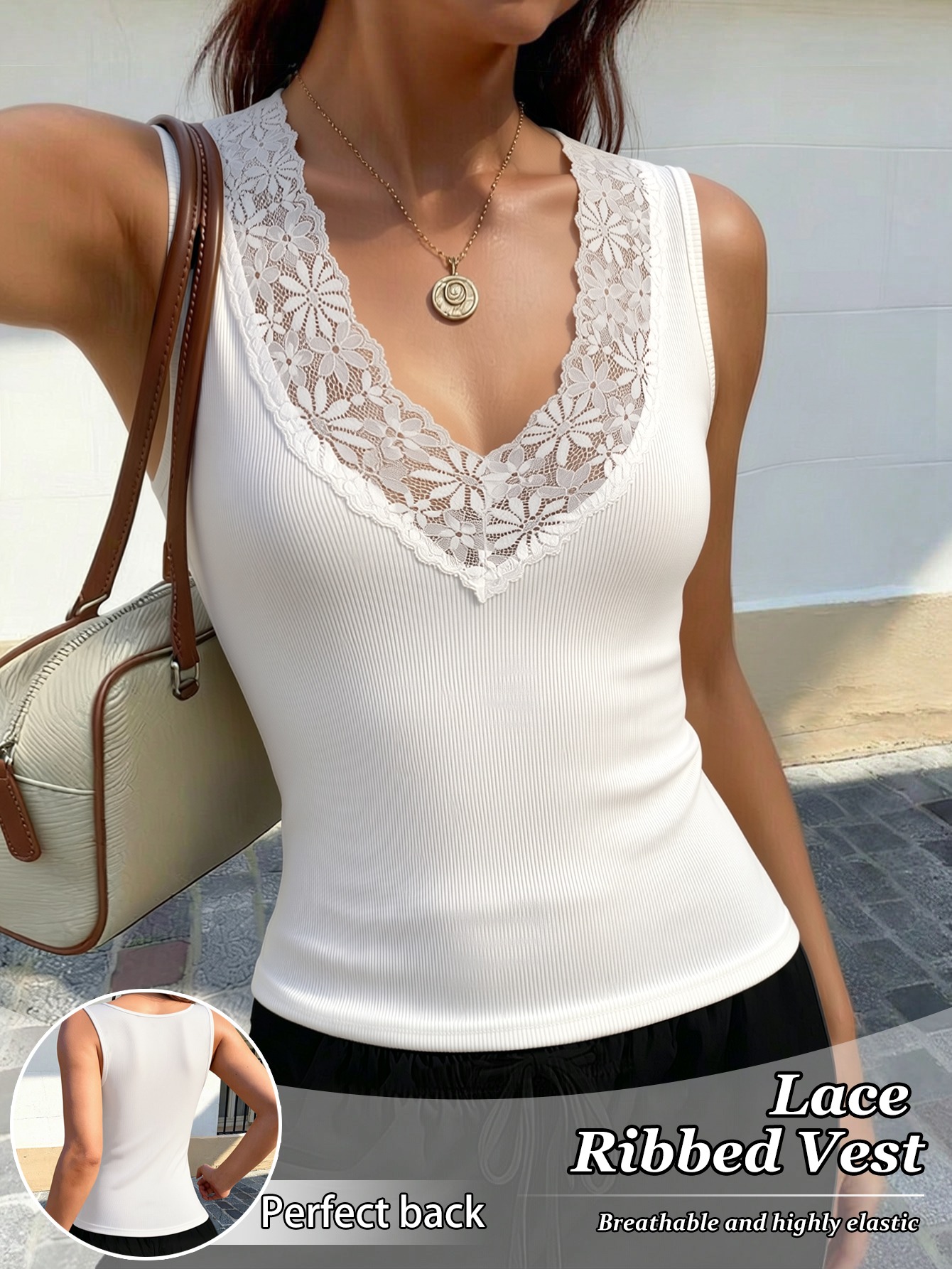 Débardeur côtelé en dentelle à - Tank Top Ribbed avis et prix