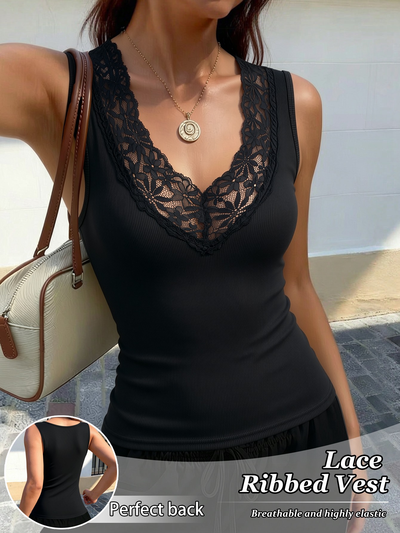 Débardeur côtelé en dentelle à - Tank Top Ribbed avis et prix